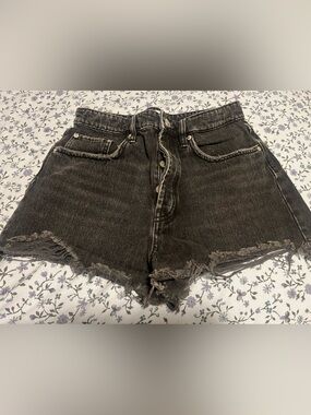 Zara Black Washed Distressed Denim Shorts